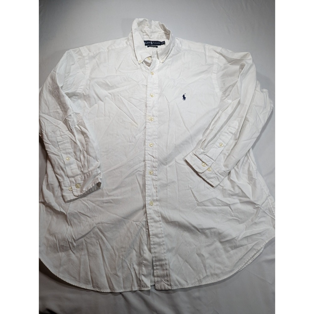 Vintage Ralph Lauren Shirt Mens 17.5 32/33 Silver Logo ONE TAG Button Down